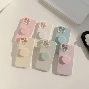 Korean Macaron Candy Colors With Stand Holder Phone Case for iPhone 17 Air 16 15 14 13 12 11 Pro Max Plus Shockproof Soft Cover