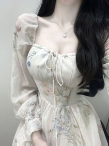 French Floral Long Sleeve Women's Dress: A Gentle Fairy's Choice