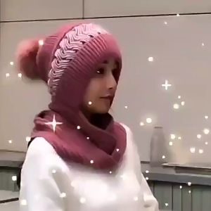 Syal topi musim dingin impor untuk Wanita Pria Topi Beanie rajut semua dalam satu dgn lapisan bulu pom pom
