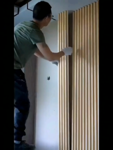 MT 4pc bamboo and wood fiber grille board Great Wall board concave and convex wall panel wood veneer lattice bamboo and wood fiber grille board (100cm x 15cm)