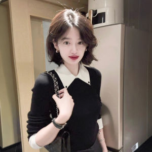 CHOEFULYN | Black Polo Neck Knit Sweater for Women