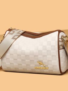 Trendy Plaid Large Capacity Womens Bag Fashionable Shoulder Crossbody Bag Boston Wide Strap Pillow Shape Handbag Casual Style