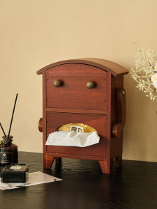 Real Wood Tissue Box Drawer Living Room Hotel Restaurant Creative Smiling Robot Tissue Paper Box Storage Decorative Accessories