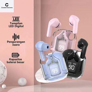 TWS True Wireless Headset  Bluetooth 5.3 Earphone Gaming With Mic LED Display Transparan Shell HiFi Sound Earbuds