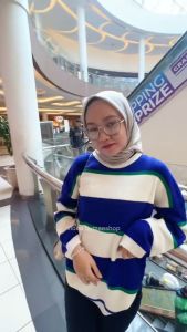 Moana Korean Sweater Stripe Oversize Knit - Atasan Wanita Rajut