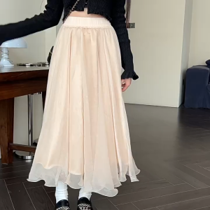 Yoohui QZ207 Long Skirt Premium Rok Tutu Panjang Furing Panjang Sampai Kebawah Gak Bikin Gendutsangat Elegan Rok Maxi Polos / Plain Tulle Skirt Tutu Pearl Rok Panjang Prisket Tutu Mutiara Skirt Tille Halus Bangkok