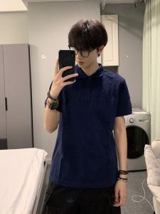 Navy Blue Pure Cotton Polo Shirts: Men's Summer Thin Breathable Lapels T-shirts