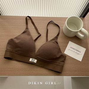 KBRA Letter French Triangle Cup Intimates Womens Wireless Plaid Breathable Push-up Small Chest Bra Seamless