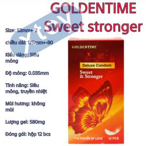 Bao cao su Goldentime gân gai siêu mỏng siêu mềm cao cấp - Bcs 3 in 1 kéo dài thời gian- Hộp 12 Bcs