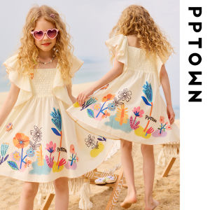 Girls Summer Linen Dress Backless Holiday Beach Skirt Childrens Clothing Casual Style mid Waist Soft Fabric Daily Wear