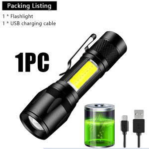 Mini Rechargeable LED Flashlight COB+XPE Portable Torch Camping Lantern Zoomable Focus Light Tactical Flashlight with Pen Clip