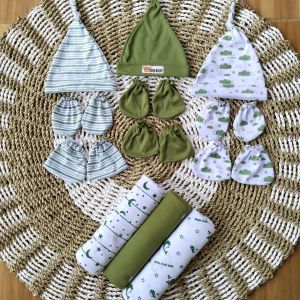 Arista Baby 18 Pcs / 3pcs Bedong + 3 Set Topi Dan Sartaki Untuk Bayi Baru Lahir Terbaru Seri Maroon