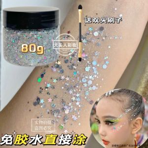 Shiny Glitter Gel Childrens Stage Makeup Hair And Body Painting Gold And Silver Sparkling Look Six One Festival Bright Crystal Look