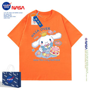 Cute Short Sleeve Cotton T-Shirt for Girls NASA over Cartoon Print Loose Fit Summer Childrens Wear Pure Cotton Breathable Top