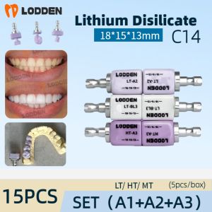 15psc C14 Dental Lithium Disilicate (Glass Ceramic) Set for LT/HT A1 A2 A3 for CAD CAM Dental Lab Milling System 5pcs/Box