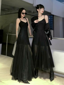 Váy Lưới Không Tay Màu Đen Gợi Cảm Mùa Hè Mới Phong Cách Thường Ngày Váy Dài Không Dây Lưới Thoáng Khí Váy Chữ a Cotton Cao Cấp