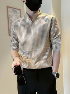 Premium Plaid Short Sleeve Mens Shirt Stylish Handsome Half Sleeve Summer Top Standard Fit Youthful Trend Polyester Fabric