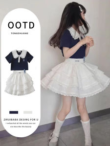 ZIRUIBABA | School Style Girls Polo Shirt and Tiered Skirt Set