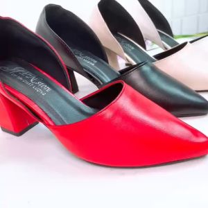 Giày cao gót vuông 7p công sở da mềm hở hông - BM32 kèm video ảnh thật