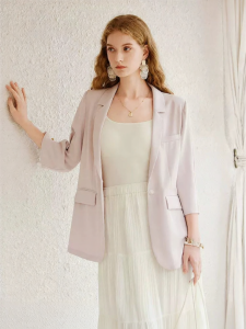 XIANGYING | Pink Lightweight 9/10 Sleeve Blazer Womens Business Casual Suit