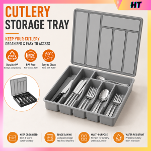 High-Quality Plastic Cutlery Organizer Tray with Lid - Easy Clean BPA-Free Drawer Divider