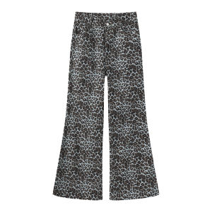 Retro Leopard Print Flared Cotton Pants
