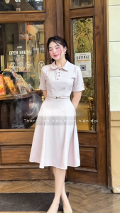 Đầm thiết kế BEMINE cổ đức có đai eo dáng chữ A phù hợp đi chơi-B143