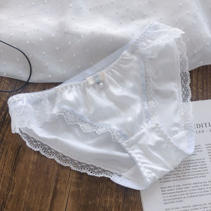 White Milk Silk Butterfly Knot Underwear Womens mid Low Waist Comfortable Cotton Crotch Fresh Style Briefs Triangle Pants