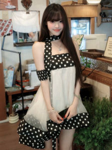 Flattering Petite One-shoulder Polka Dot Irregular Hem Dress