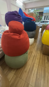 Ghế lười 3ii Home hạt xốp kèm đôn gác chân vải nhung cao cấp màu xanh thiết kế hiện đại chất lượng đảm bảo