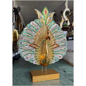 นกยูง รำแพน นกยูงไม้แกะสลัก ต้นกฐิน (ขนาดใหญ่) สูง 68 x กว้าง 50 cm. แถมติดโฟม ..ก้านเสียบเงิน 50 ก้าน.. ทำจากไม้เนื้อแข็ง ทำสีแอนทิค แต่งกระจกสี