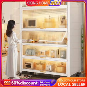 Kitchen Cabinet Organizer Movable With Wheels Dust-Proof Locker Cupboard Kitchen Cabinet Storage Multifunctional Organizer Rack Multi-Layer Shelf