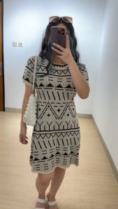 4982 Tara Tribal Knit Midi Dress Wanita Rajut Import Korean Style