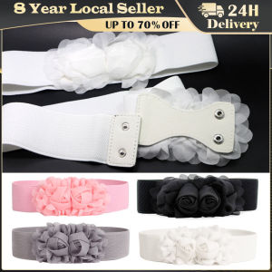 Women Belt Lady Fashion Flower Elastic Stretch Waist Belt Wide Elasticated Waistbands Girls Exquisite Stretchy Dress Accessories Womens Double Rose Flowers Elastic Stretch Waist Belt Wide Stretch Waistband