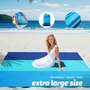 2x2.1m Waterproof Pocket Beach Mat Blanket Lightweight Camping Mattress Sandproof Beach Towel for Outdoor Picnic Travel