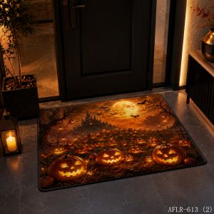 Spine-Tingling Pumpkin Lantern Mat Easy Clean Welcome Rug Scary Halloween Entrance Carpet Outdoor Indoor Decor Home Decor