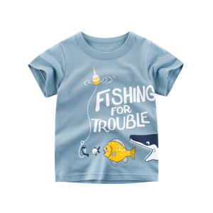 27Kids Shark Series Kids Summer Clothing Kids Short-Sleeved T-shirt Pure Cotton Boys Tops Summer Undershirt Pure Cotton Tide