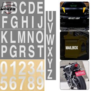 WOKen】สติ๊กเกอร์สะท้อนแสง26ชิ้น/เซ็ตสติ๊กเกอร์ตัวเลขป้ายทะเบียนรถรถจักรยานยนต์สีเงินกันน้ำได้ฉลากดิจิตอลสะท้อนแสงอุปกรณ์เสริมรถยนต์สติ๊กเกอร์คำเตือนตอนกลางคืน