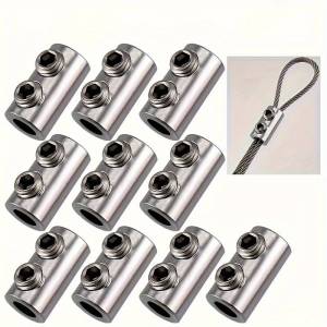 10pcs Adjustable Stainless Steel Wire Rope Lock Clamps - Self-Locking Fasteners for Home Renovation - Double Hole Telescopic