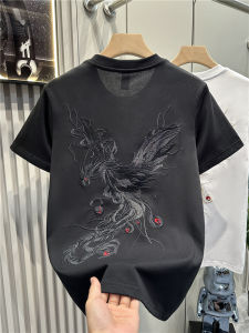 Heavy Industry Embroidered Cotton T-Shirt Men Loose Short Sleeve Fashion Casual Youth Summer Breathable round Neck Tee