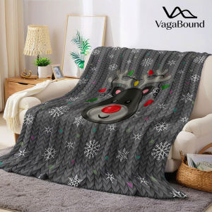 Xmas Reindeer Knit Flannel Blanket Warm Soft Halloween Christmas Decorative Couch Warm Cozy All-Season Gift