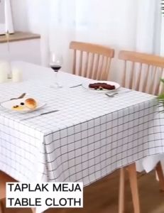 Taplak Meja Putih Kotak Aesthetic Anti Air | Table Cloth 137 x 90 cm
