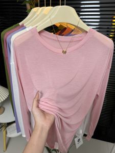 Summer New Arrival Breathable Tulle Long Sleeves Sun Protective Blouse Fashion Loose and Slimming All-Matching Lazy Style Pure Color T-Shirt Women