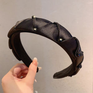 Rhinestone Black Hair Hoop Ruched High Skull Top Graceful Satin Headband Hair Pressing Hairpin Female High Skull Top Show Face Small Go out