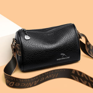 Fashionable Soft Leather Crossbody Bag Womens Pillow Shaped Handbag with Wide Strap British Style Casual Shoulder Bag