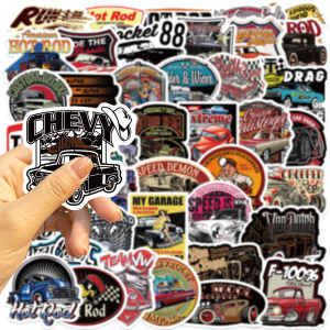 50PCS Fun Retro Vintage Car Graffiti Stickers Scrapbooking Collage Material Phone Cases Guitar Notebooks DIY Decorative