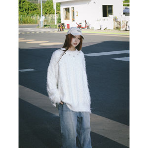 เสื้อสเวตเตอร์ถักคอปกกลมแบบหลวมๆ สำหรับผู้ชาย ฤดูใบไม้ร่วง/ฤดูหนาว สไตล์เกาหลี เสื้อสเวตเตอร์ถักแบบสวมหัวแขนยาว