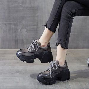 British Style Knotting Leather Martin Boots Thick Heel Slip-On Shoes Comfortable Soft Inner Pigskin round Toe Rubber Sole