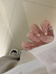 Handmade Wearable Nail Tips Korean Style Ins Mirror Surface French Manicure Stickers Simple High-End Sensation Phototherapy Nail