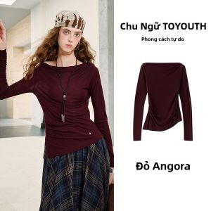 Toyouth | Áo Thun Nữ Elegance Kiểu Ballet 1 Vai Có Nếp Nhăn Tay Dài Màu Xanh Nhạt